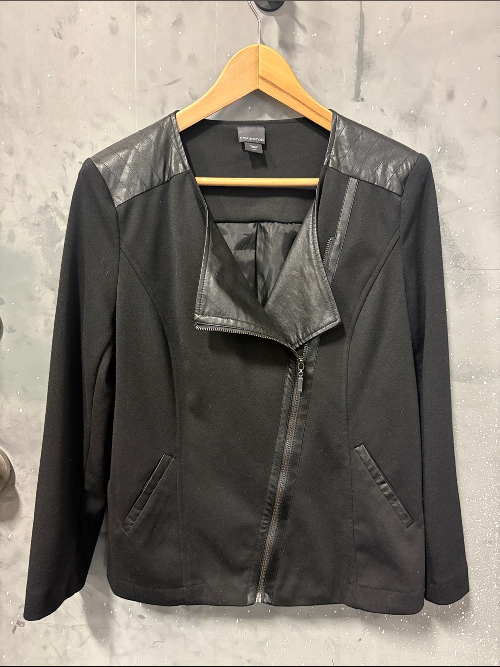 Covington Black Mixed-Media Asymmetrical Zip Jacket